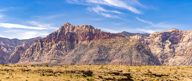 Panoramic of desert Landscape of Red Rock Canyon National Conservation recreation Area in Las Vegas Nevada United States. USA landmark national park nature landscape travel and tourism concept.
