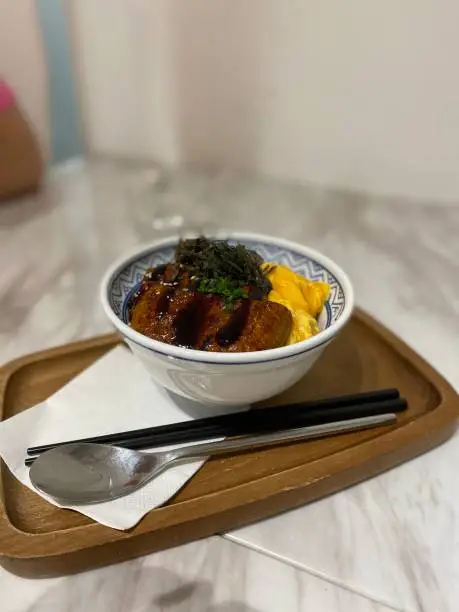 Tasty Japanese style egg eel bowl rice