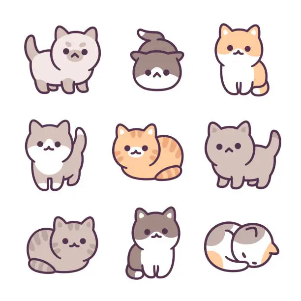 Vector illustration of Tiny baby kittens set