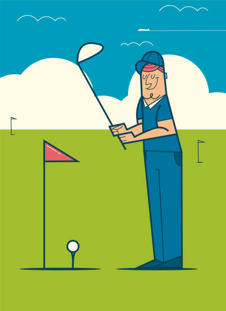 illustrations, cliparts, dessins animés et icônes de golfeur professionnel jouant au golf sur le terrain de golf.  illustration de dessin animé vectorielle. - golf golf course swinging isolated