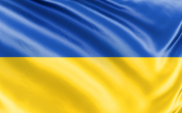 istock Banner. Realistic flag. Ukraine flag blowing in the wind. Background silk texture. 3d illustration. 1247829485