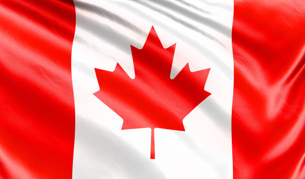 istock Banner. Realistic flag. Canada flag blowing in the wind. Background silk texture. 3d illustration. 1247829487