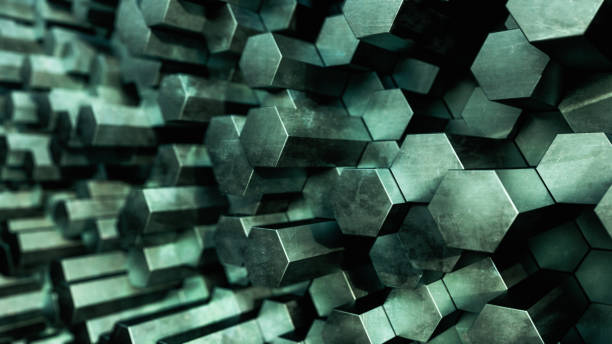 Futuristic Metal Hexagon Abstract Background, Stainless Steel Hex Rods, Sci-Fi Interface Artwork, 3d Rendering