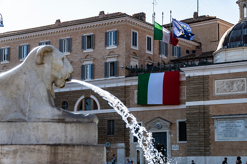 Lion fountain in Piazza del Popolo in Rome