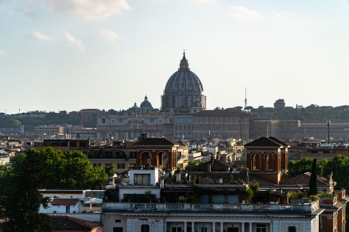 Rome landscape with the vatican dome in the background, view from terrace of Pincio