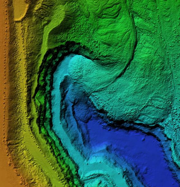 istock Elevation model of an excavation site with steep rock walls 1247856206