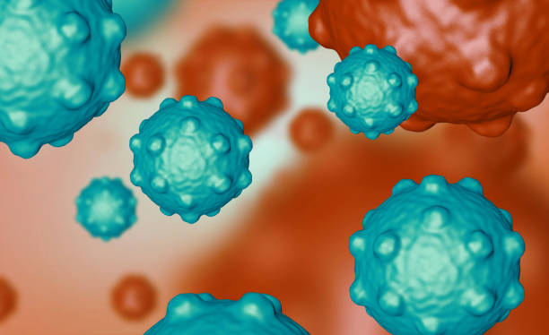 istock Illustration of virus cells or bacteria molecule under microscope. Abstract 3d illustration corona virus cells.Pathogen respiratory influenza. Flying Covid virus cells 1247863872