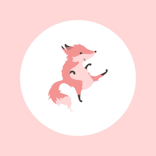 bildbanksillustrationer, clip art samt tecknat material och ikoner med söt rosa räv. barnens teckning - red fox snow