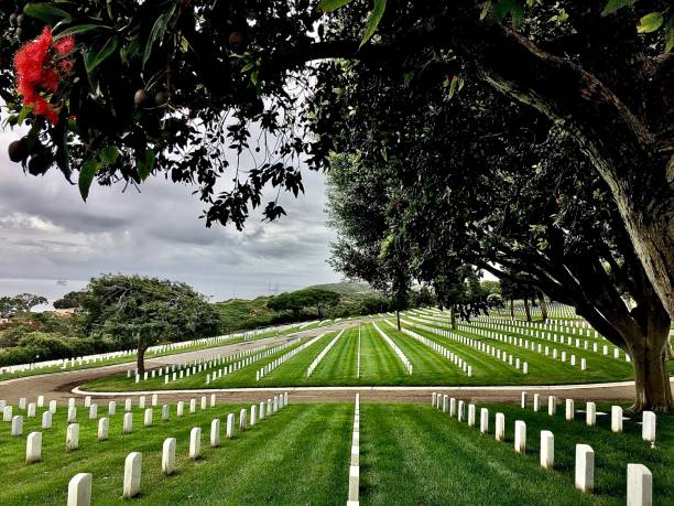 フォートローズクラン国立墓地 - すべてがいくつかを与えた - arlington national cemetery virginia cemetery american flag ストックフォトと画像