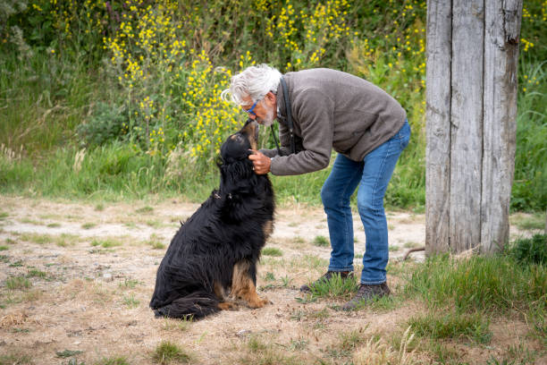 istock Senior man kissing his dog 1247884307
