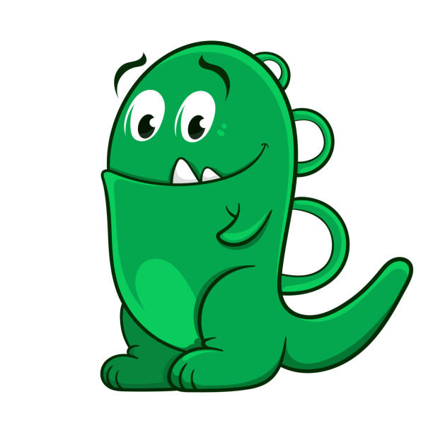 cartoon niedlichen grünen monster, vektor-illustration - green monster stock-grafiken, -clipart, -cartoons und -symbole
