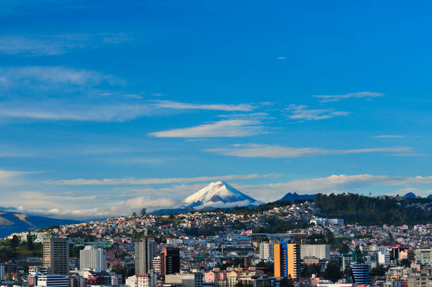 The Cotopaxi volcano in the background of the city of Quito A clear morning in Quito, allows to observe the Cotopaxi Volcano cotopaxi photos stock pictures, royalty-free photos & images