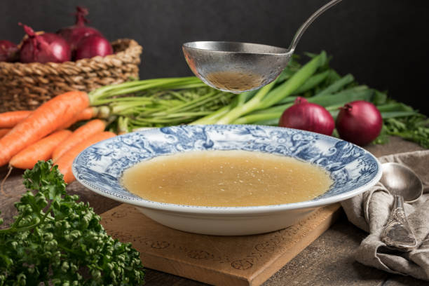 istock Chicken bone broth in a vintage plate 1247888279