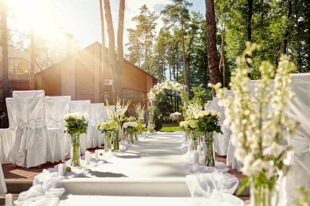 istock White path to the wedding arch in nature 1247888326