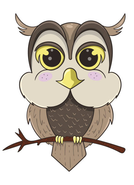 istock cute owl sitting on branch, cartoon vector illustration 1247888359