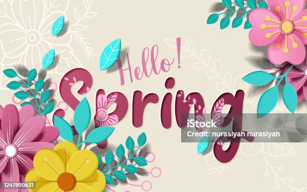 Happy Weekend Hello Spring Hello Spring Banner Trendy Texture Season Vocation Weekend Holiday Logo ...
