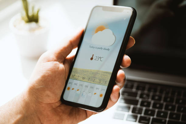 Weather forecast app on mobile phone screen