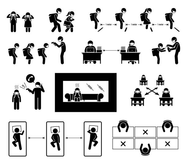 学校はコロナウイルスcovid-19イラストのsop標準操作手順を再開します。 - sterilize点のイラスト素材／クリップアート素材／マンガ素材／アイコン素材