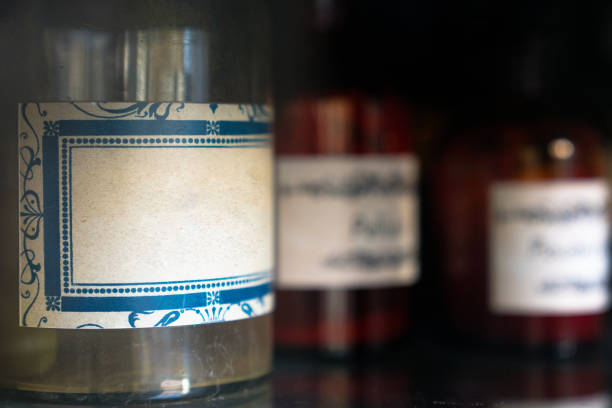 istock Group of small vintage translucent medicine bottles 1247902486