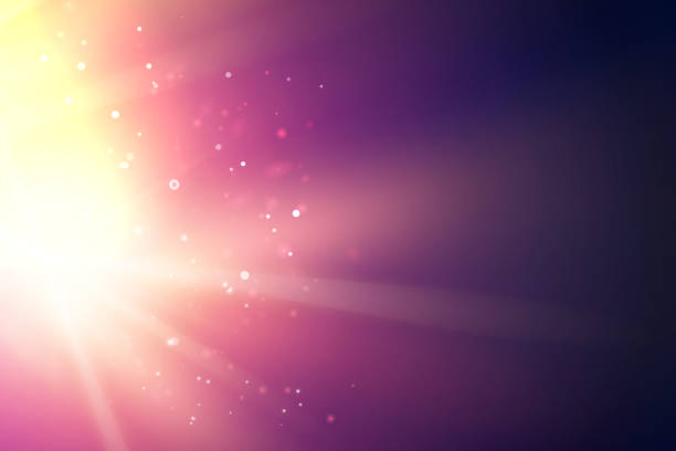 istock Bright fire sparks over deep ultraviolet space background. Cosmic sunrays for futuristic travel design. 1247914359