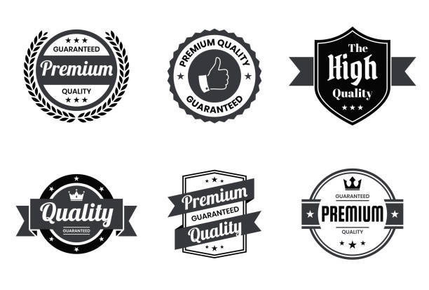 zestaw czarnych odznak i etykiet "jakość" - elementy projektowe - guarantee seal stock illustrations