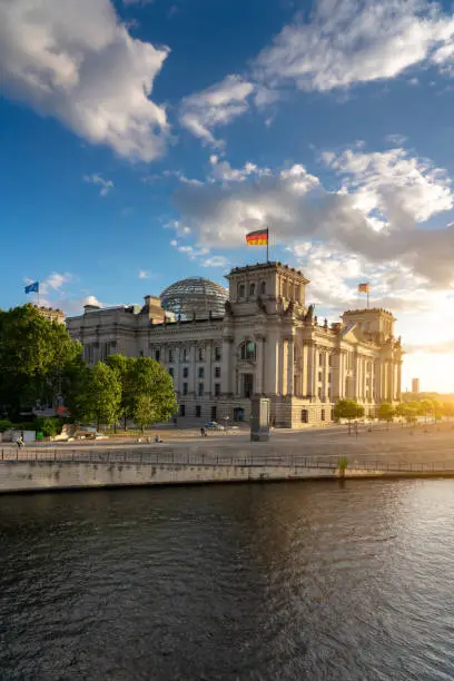 Reichstag with german flag, Berlin, Germany