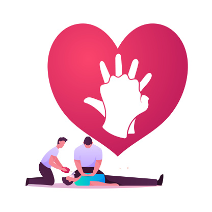 Cardiopulmonary Resuscitation Cpr Emergency Procedure. Medic Character Combine Chest Compression Artificial Ventilation Effort Manually Preserve to Critical Patient. Cartoon People Vector Illustration