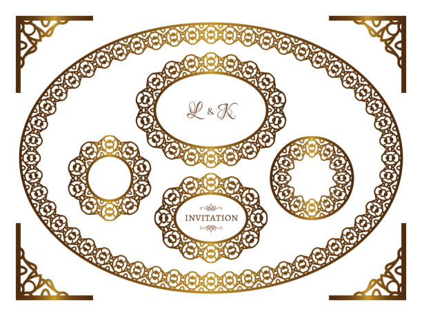 набор круглых и овальных кружев�ных рам - doily lace circle floral pattern stock illustrations