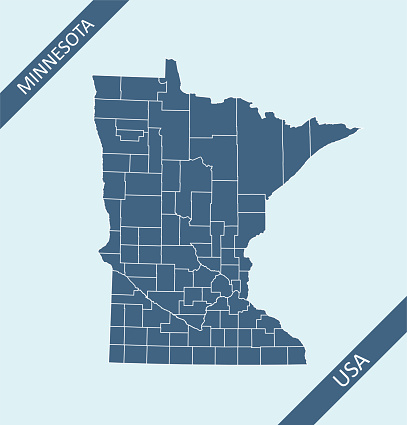 Highly detailed county map of Minnesota state of United States of America for web banner, mobile app, and educational use. The map is accurately prepared by a map expert.