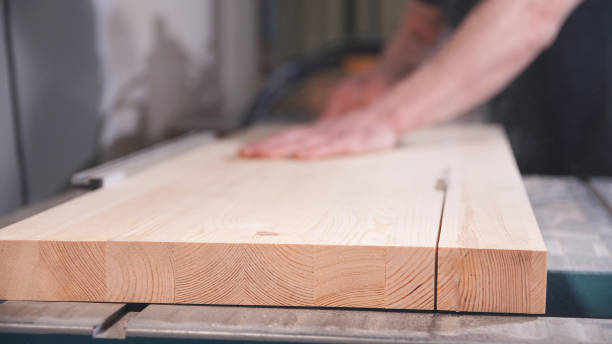istock Sawing lumber by machine in wood manufactory. 1247950164