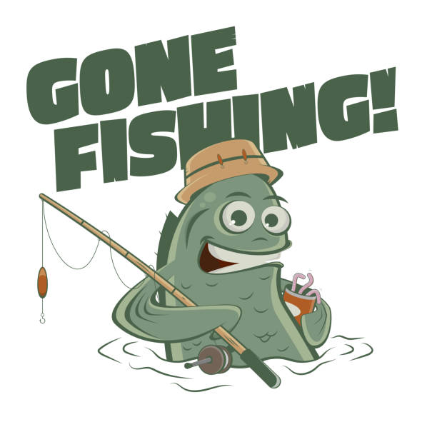 ilustrações de stock, clip art, desenhos animados e ícones de gone fishing funny cartoon illustration - worm cartoon fishing bait fishing hook