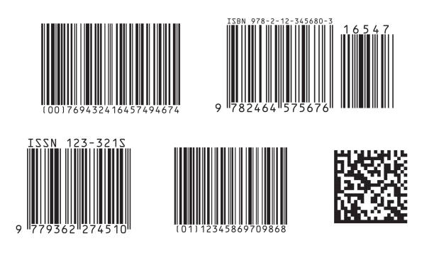 illustrazioni stock, clip art, cartoni animati e icone di tendenza di icona del codice a barre. set di codice a barre piatto moderno. può essere utilizzato come modello per i prodotti. mockup. vettore. - codice a barre