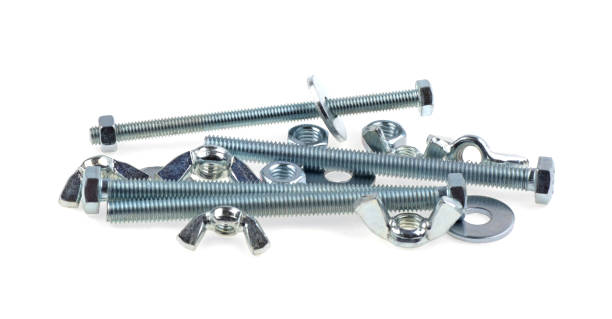 istock metal bolts and nuts on a white background, isolated 1247963007