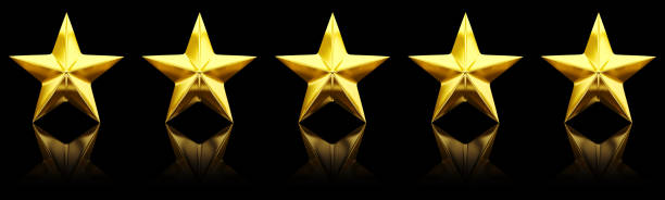 istock Five shiny golden stars - 3d rendering 1247963959