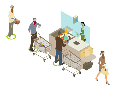 Covid grocery checkout illustration