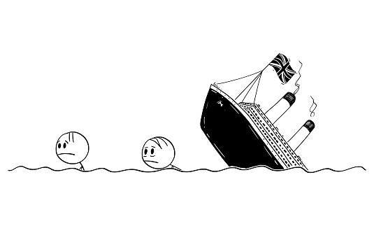 Vector Cartoon Illustration Of Two Men Or Survivors Swimming In Water Or Sea Or Ocean From Wrecked United Kingdom Or Uk Economy Ship Or Shipwreck Stock Illustration - Download Image Now - iStock Vector Cartoon Illustration Of Two Men Or Survivors Swimming In Water Or Sea Or Ocean From Wrecked United Kingdom Or Uk Economy Ship Or Shipwreck Stock Illustration - Download Image Now - iStock