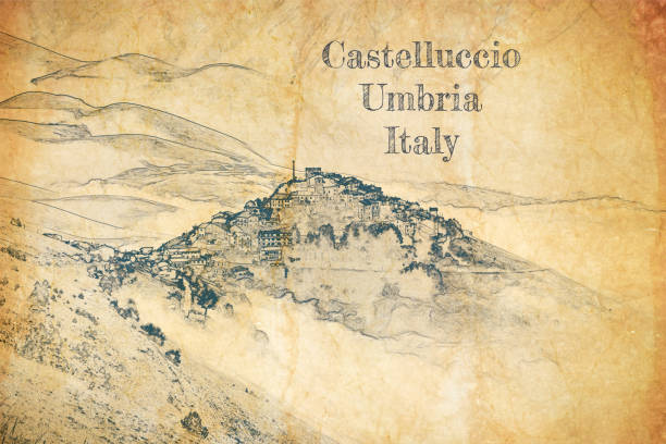 istock Sketch of Castelluccio village in Umbria, Italy 1247966413