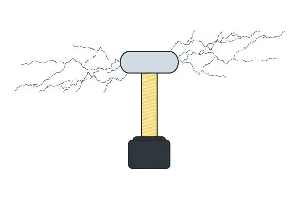 Vector illustration of Vector tesla coil isolated illustration in flat. Electrical transformer concept.