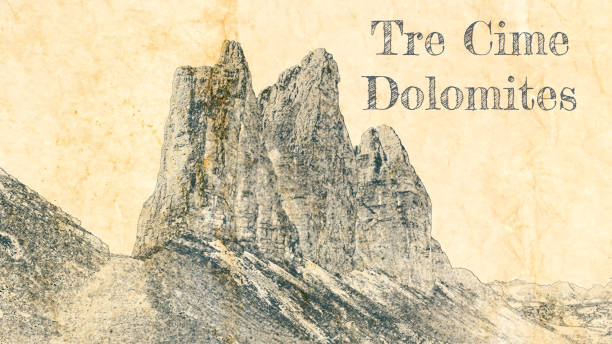 istock Sketch of Tre Cime peaks in Dolomites, Italy 1247968576