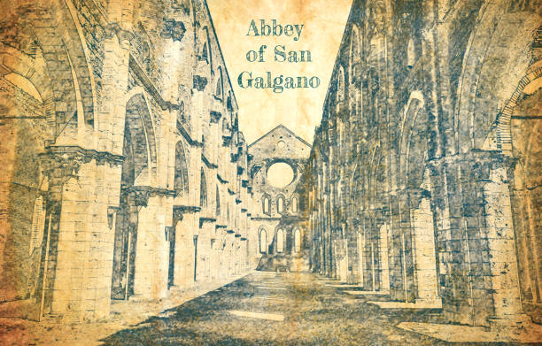 Sketch of Abbey of San Galgano on old paper Sketch of Abbey of San Galgano on old paper Abbey stock illustrations