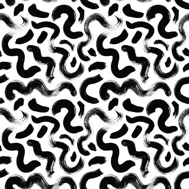 Black paint curved lines vector seamless pattern. Acrylic wavy lines with dry brush strokes texture. Black paint curved lines vector seamless pattern. Acrylic wavy lines with dry brush strokes texture. Abstract freehand shapes wallpaper design. Stylish hand drawn waves textile print pap smear stock illustrations