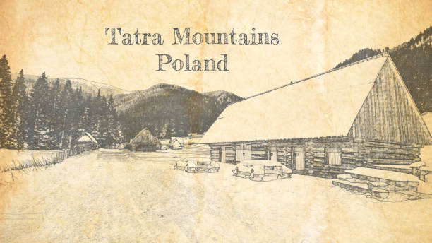 Sketch of mountain trail in the valley Chocholowska, Tatras, Poland Sketch of mountain trail in the valley Chocholowska, Tatras, Poland tatra mountains stock illustrations