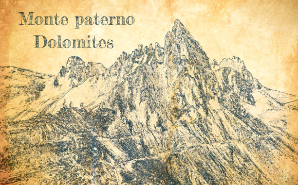 istock Monte Paterno, Dolomites in Italy, sketch on old paper 1247969934