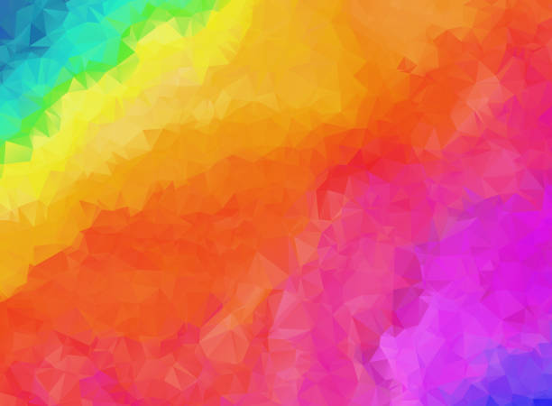 Bright rainbow color abstract polygonal background Bright rainbow colors abstract polygonal background. Contrast colorful geometric vibrant low poly triangle texture for software, ui design, web, apps wallpaper, banner rainbow borders stock illustrations