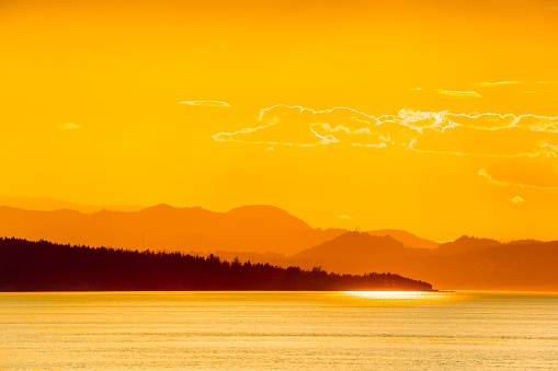 View of Vancouver Island along with the Strait of Georgia and the Pacific coastal mountains, British Columbia
