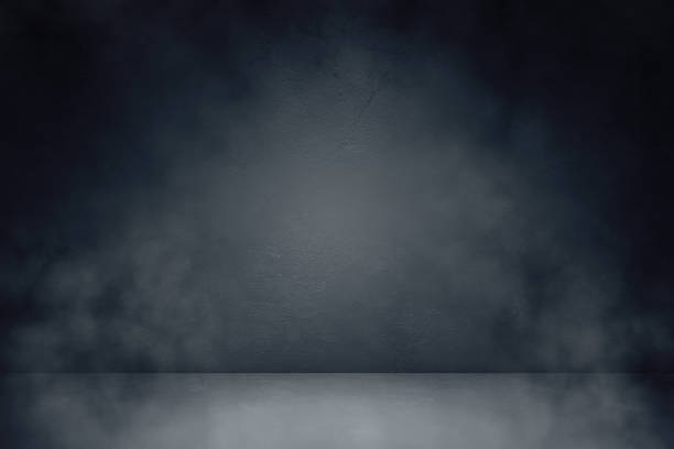 istock Front view of interior room with blank concrete wall and dark floor. 1247979758
