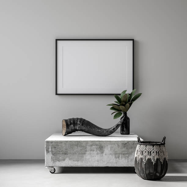 Mockup poster frame with ethnic decor close up in loft interior