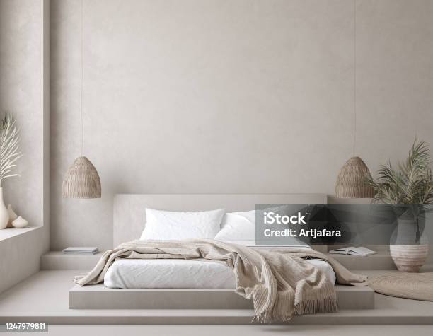 Nomadic Style Bedroom Interior Background Stock Photo - Download Image Now - Bedroom, Indoors, Sparse