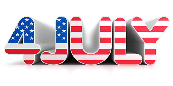 4 th July calendar with part of an American flag on white background.USA Independence Day date.