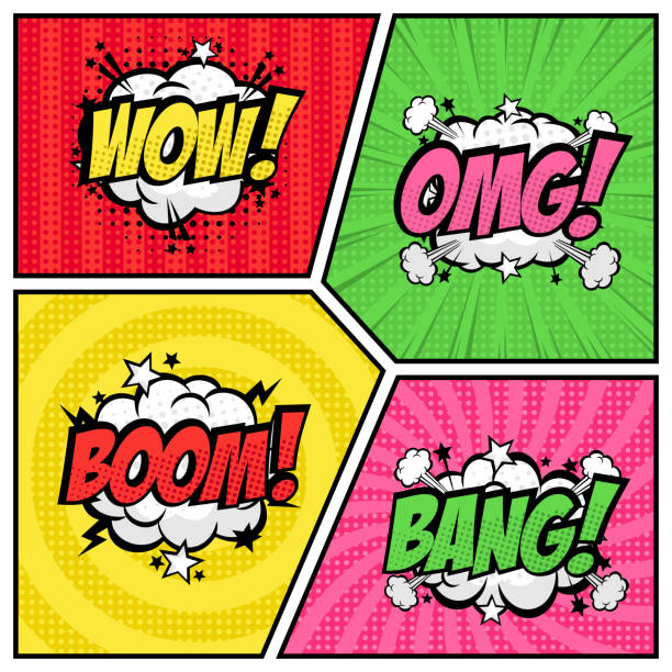 illustrazioni stock, clip art, cartoni animati e icone di tendenza di baloon testo speech bubble pop art collection - comic book cartoon poof exploding